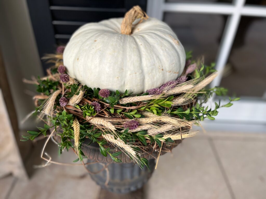 Herbstdeko Kuerbis Hopfenkranz